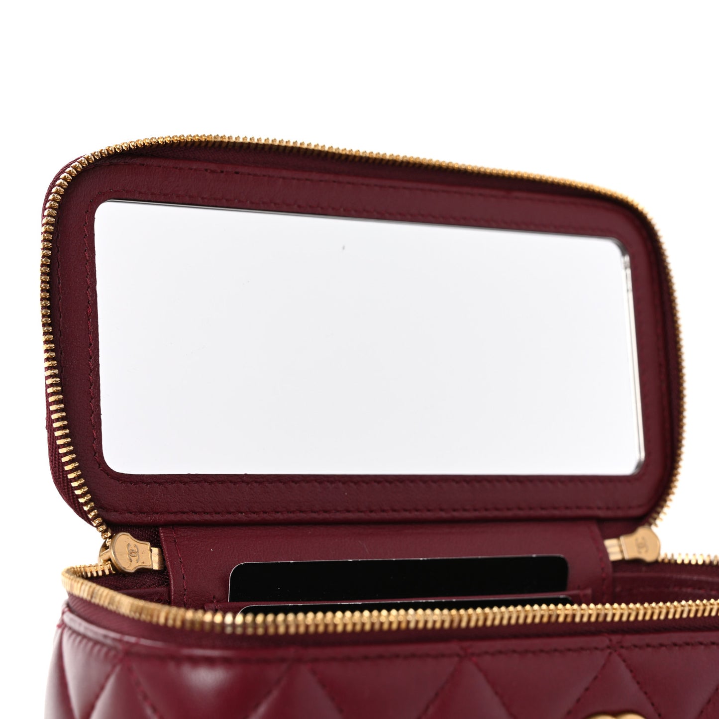 Lambskin Enamel Quilted Small Coco Hearts Vanity Case With Chain Burgundy