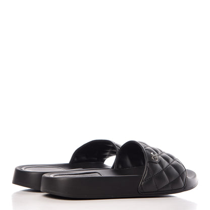 Chanel Lambskin Quilted CC Mules Sandals 37 Black 4 of 8