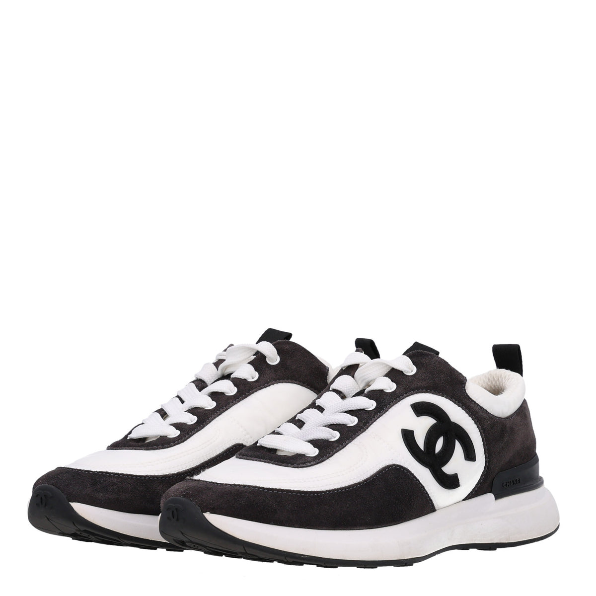Nylon Suede Calfskin CC Sneakers 38 White Dark Grey