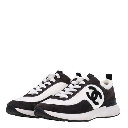 Chanel Nylon Suede Calfskin CC Sneakers 38 White Dark Grey 4 of 11