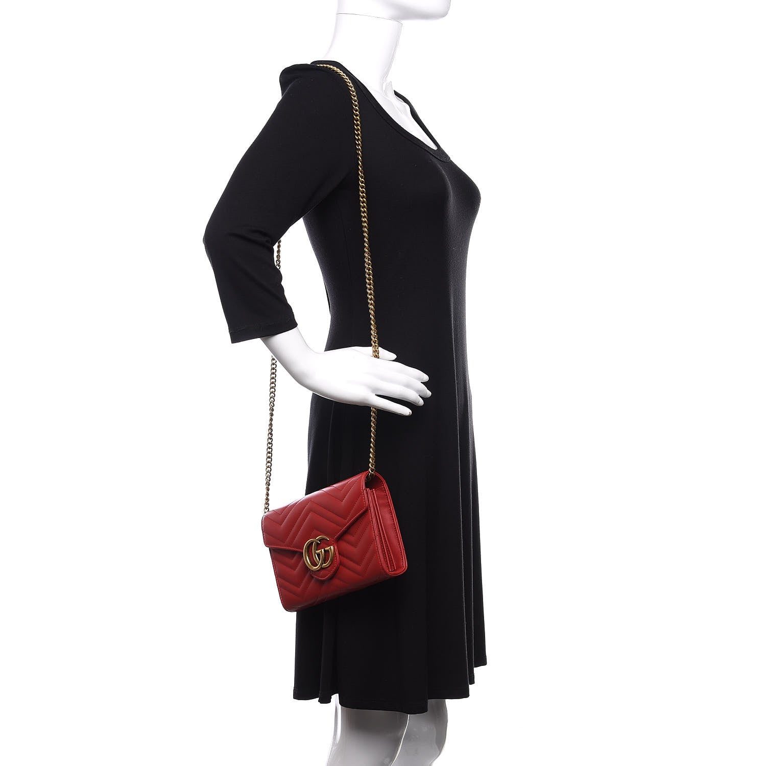 Gucci Calfskin Matelasse GG Marmont Chain Wallet Hibiscus Red 2 of 10