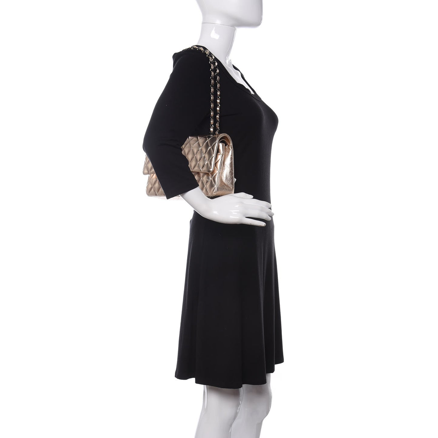 Metallic Lambskin Quilted Medium Double Flap Gold Black