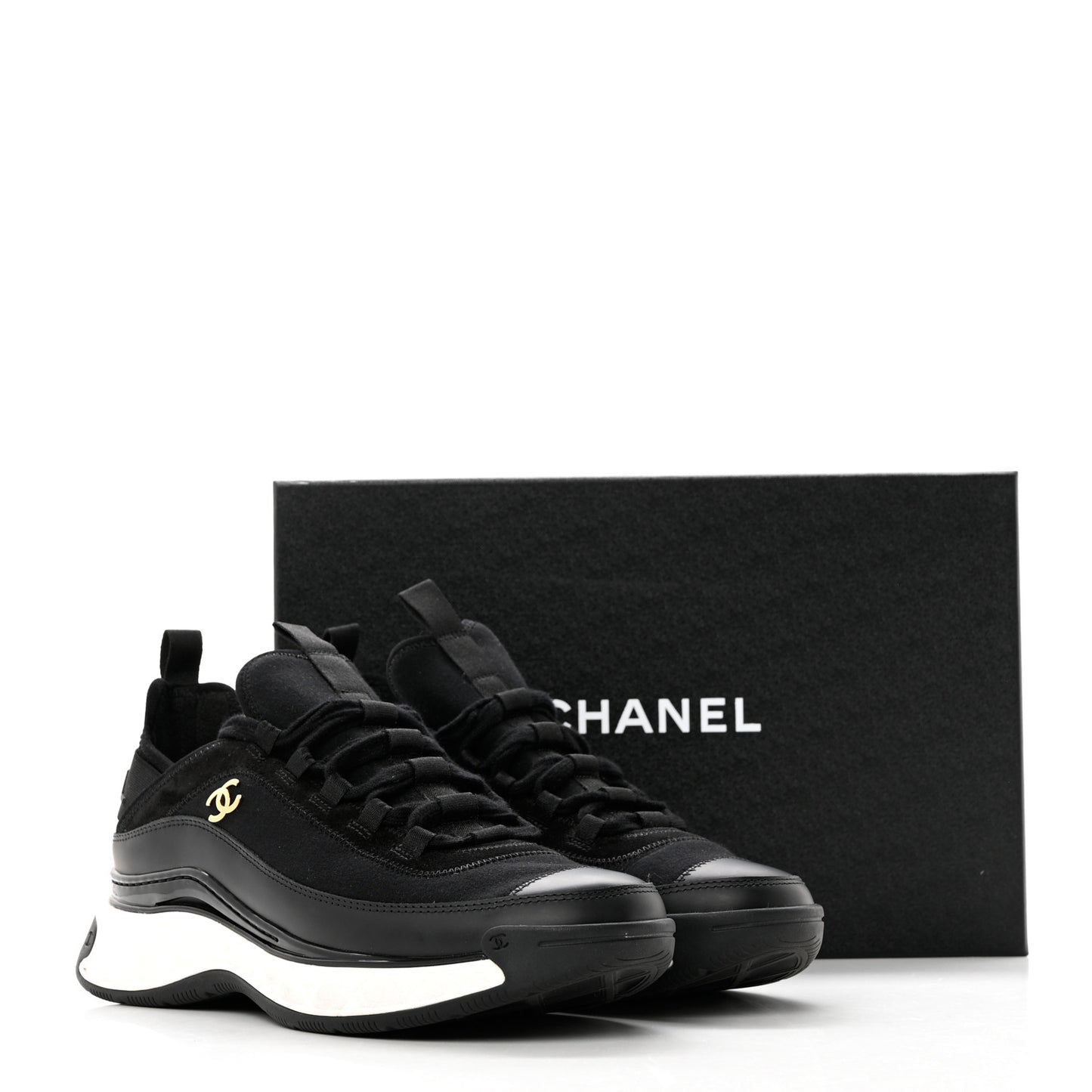 Velvet Calfskin Mixed Fibers CC Sneakers 39.5 Black