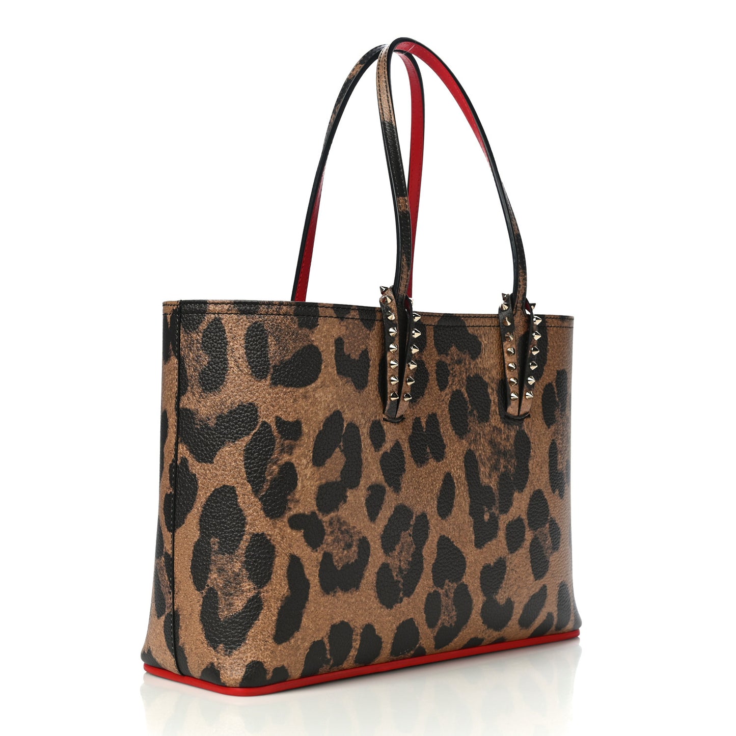 Calfskin Leopard Print Spikes East West Cabata Tote Brown
