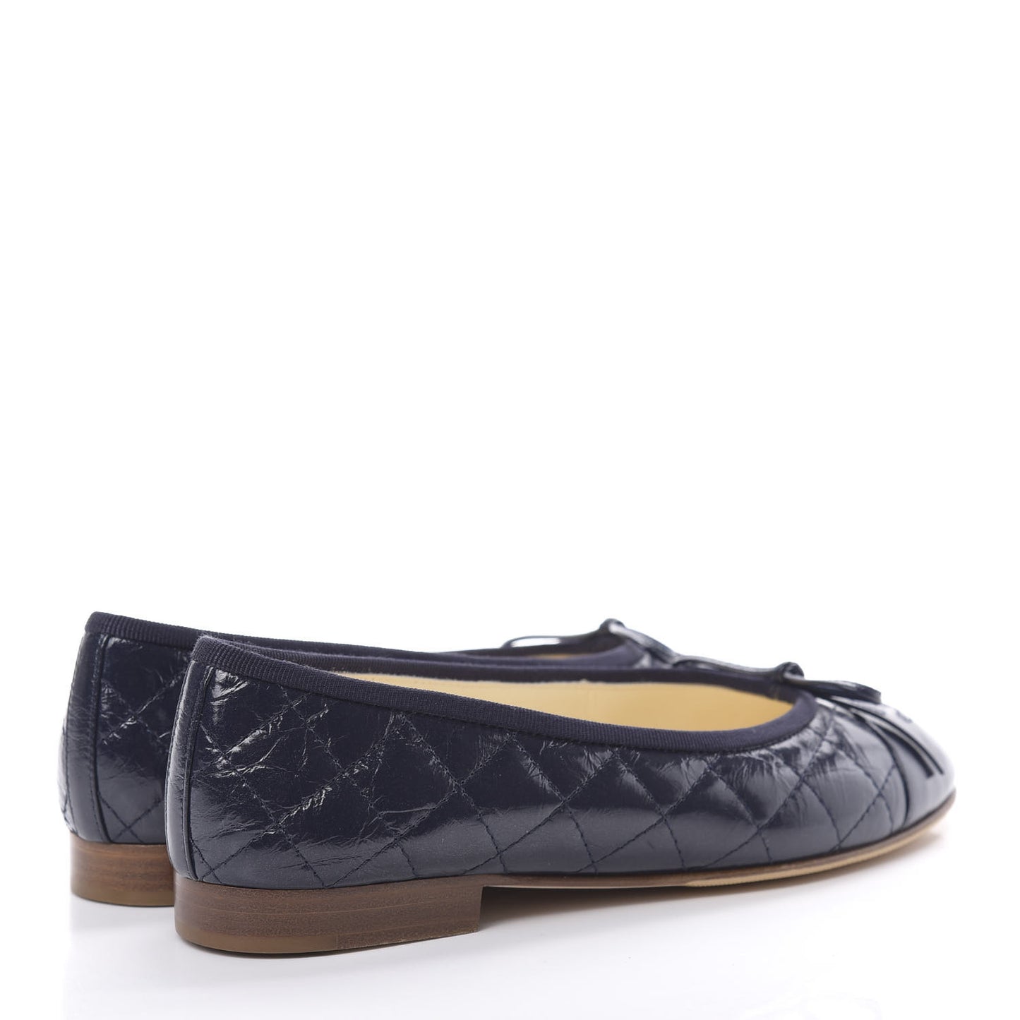 Aged Calfskin Quilted CC Cap Toe Ballerina Flats 35.5 Navy