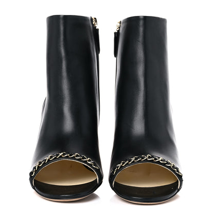 Chanel Lambskin CC Chain Peep Toe Short Boots 37.5 Black 2 of 14
