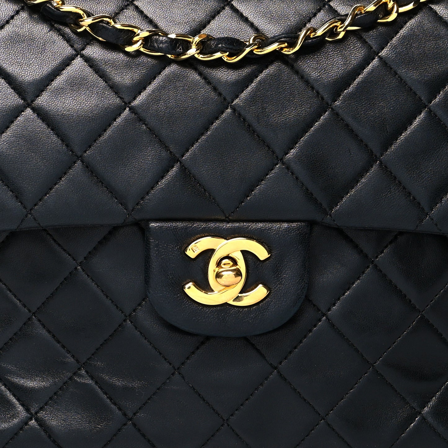 Lambskin Quilted Medium Double Flap Black