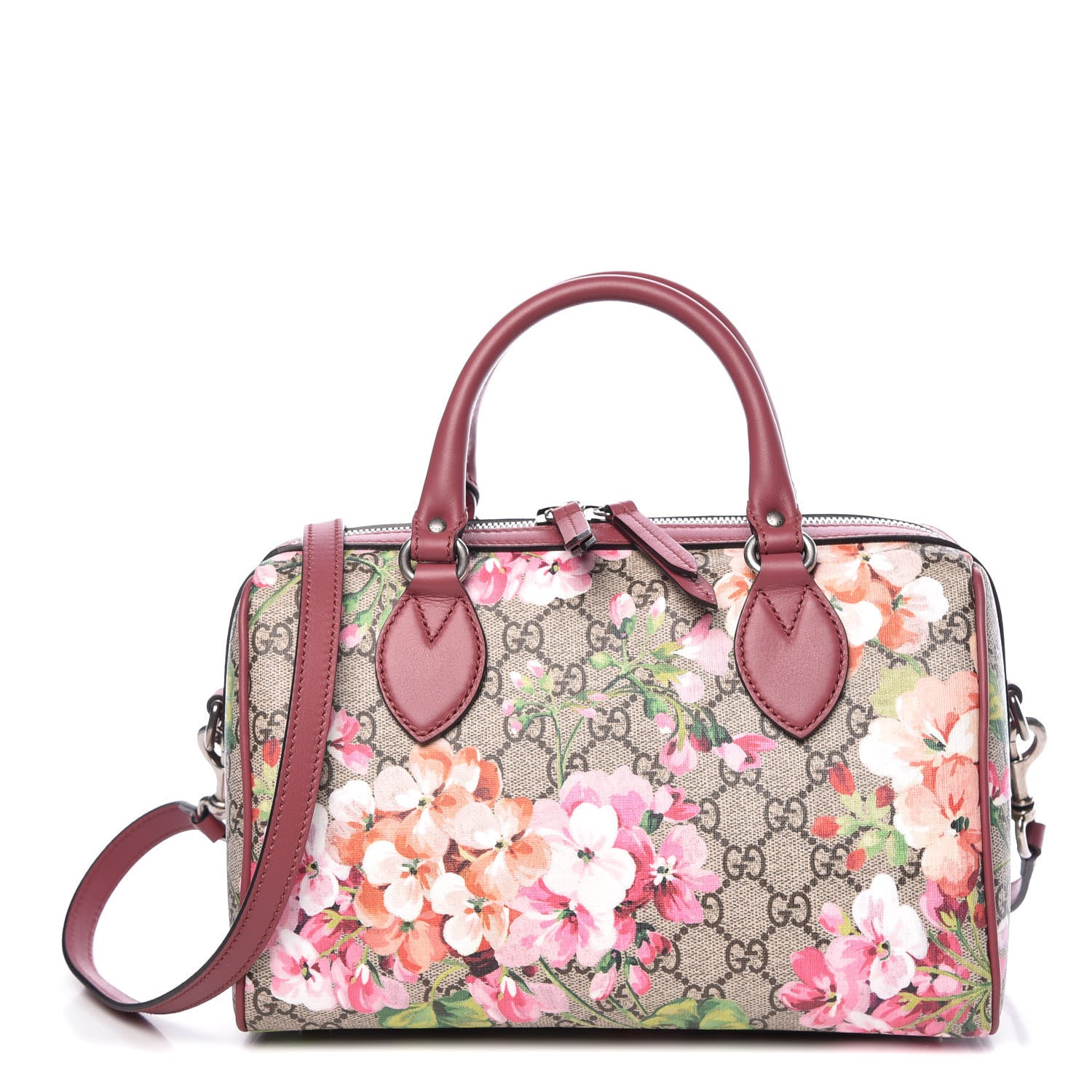 Gucci GG Supreme Monogram Blooms Small Boston Beige Multicolor Dry Rose 1 of 9