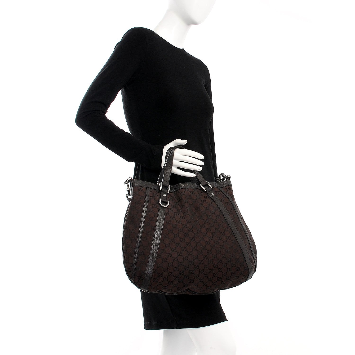 Gucci Monogram Medium Abbey Convertible Tote Dark Brown 3 of 10