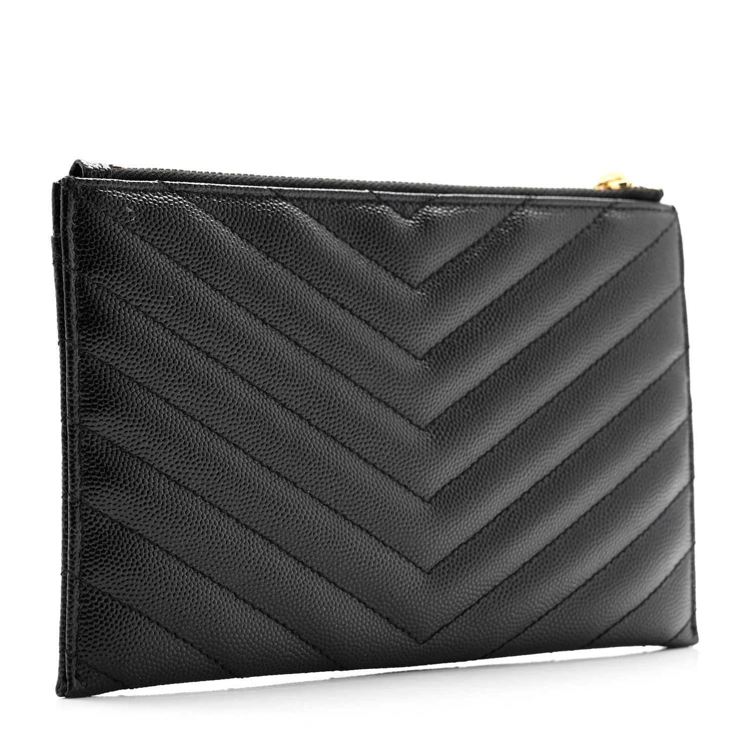 Saint Laurent Grain De Poudre Chevron Monogram Bill Pouch Black 3 of 7
