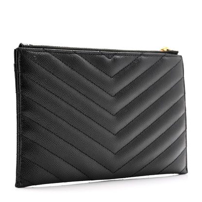 Saint Laurent Grain De Poudre Chevron Monogram Bill Pouch Black 3 of 7