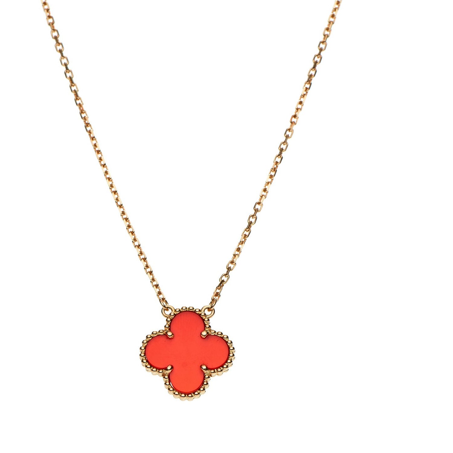 18K Yellow Gold Carnelian Vintage Alhambra Pendant Necklace