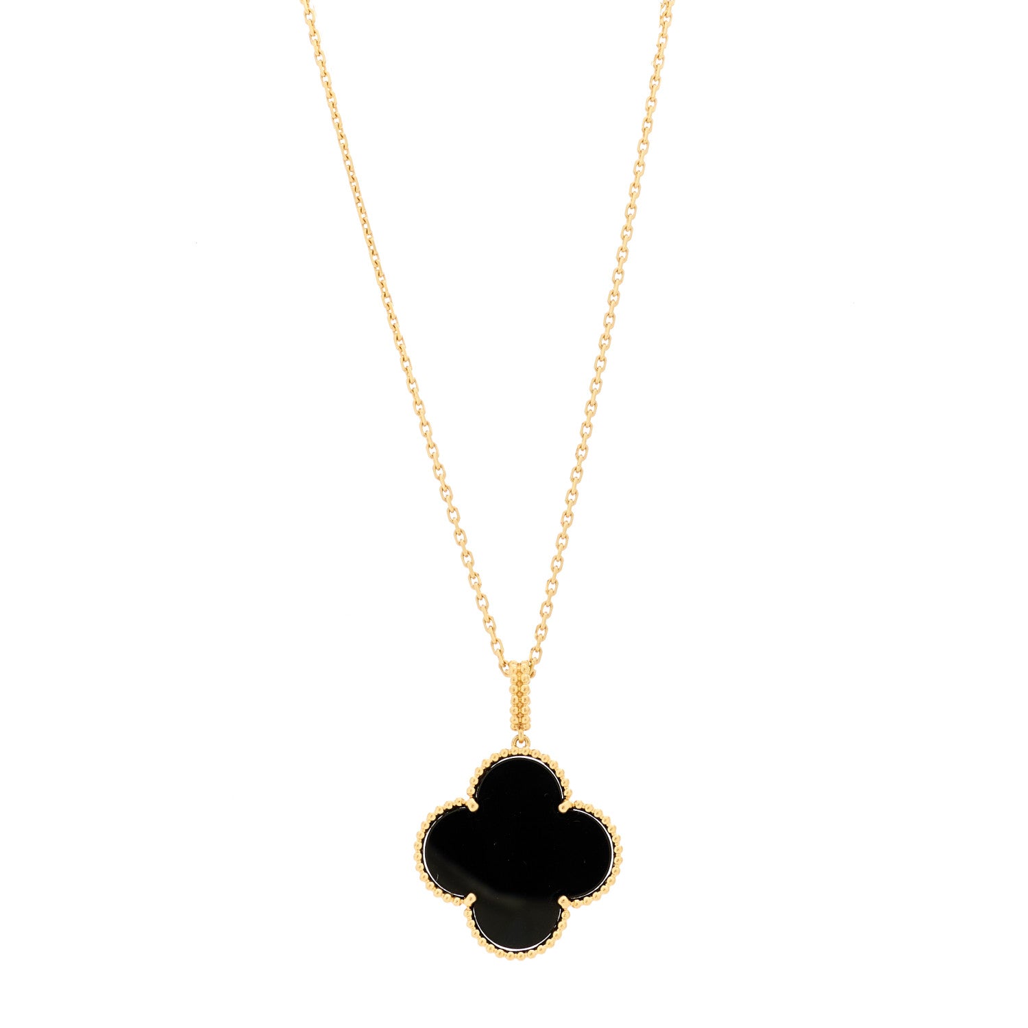 Van Cleef & Arpels 18K Yellow Gold Black Onyx Magic Alhambra Pendant Necklace 1 of 4