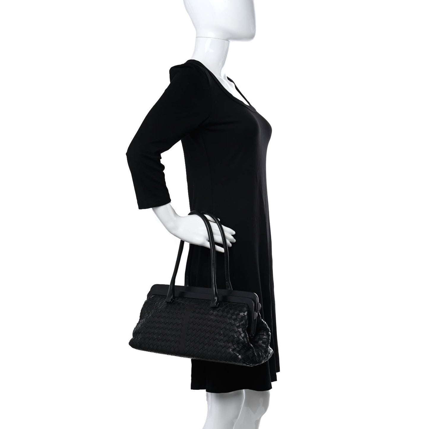 Nappa Intrecciato Frame Shoulder Bag Black