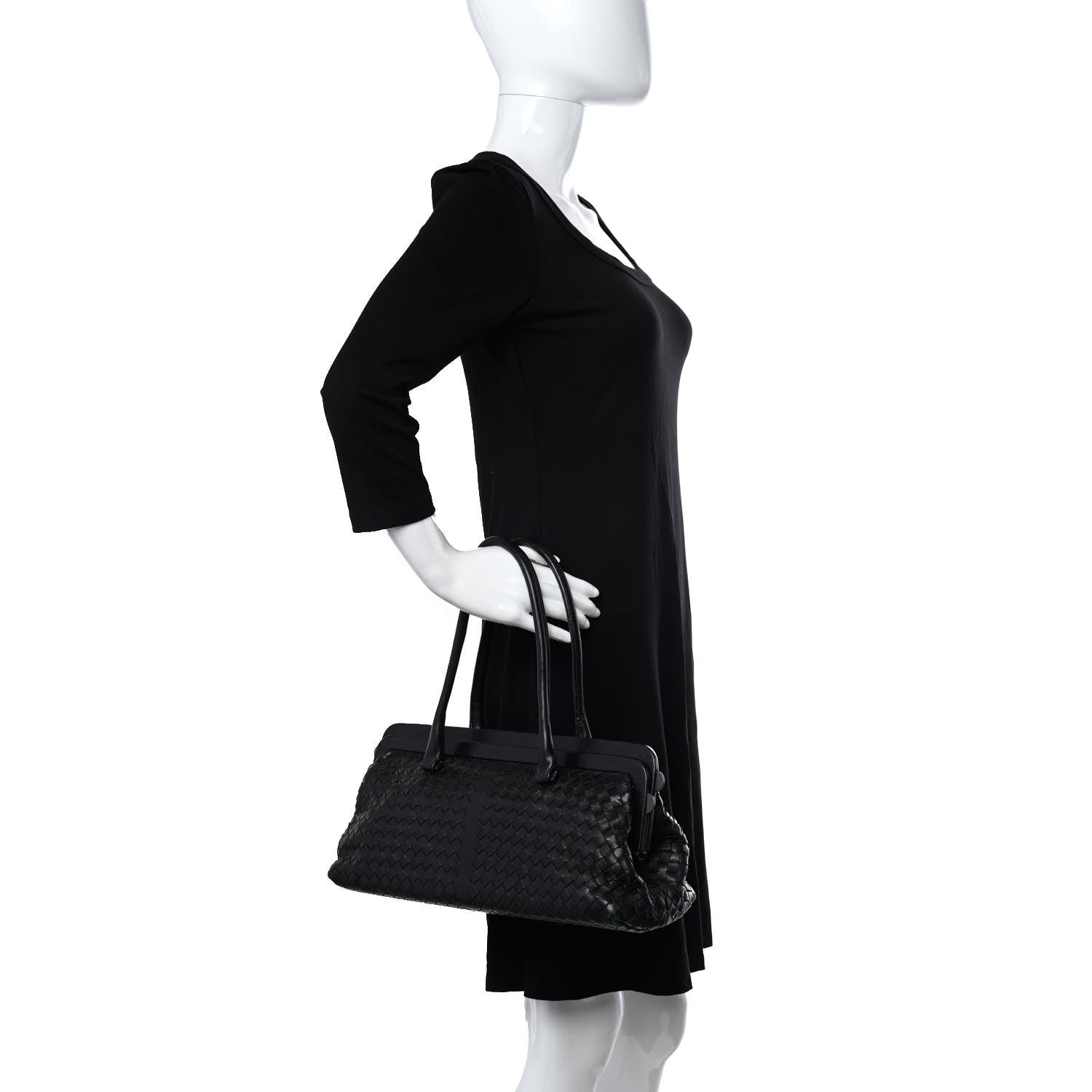 Bottega Veneta Nappa Intrecciato Frame Shoulder Bag Black 2 of 15