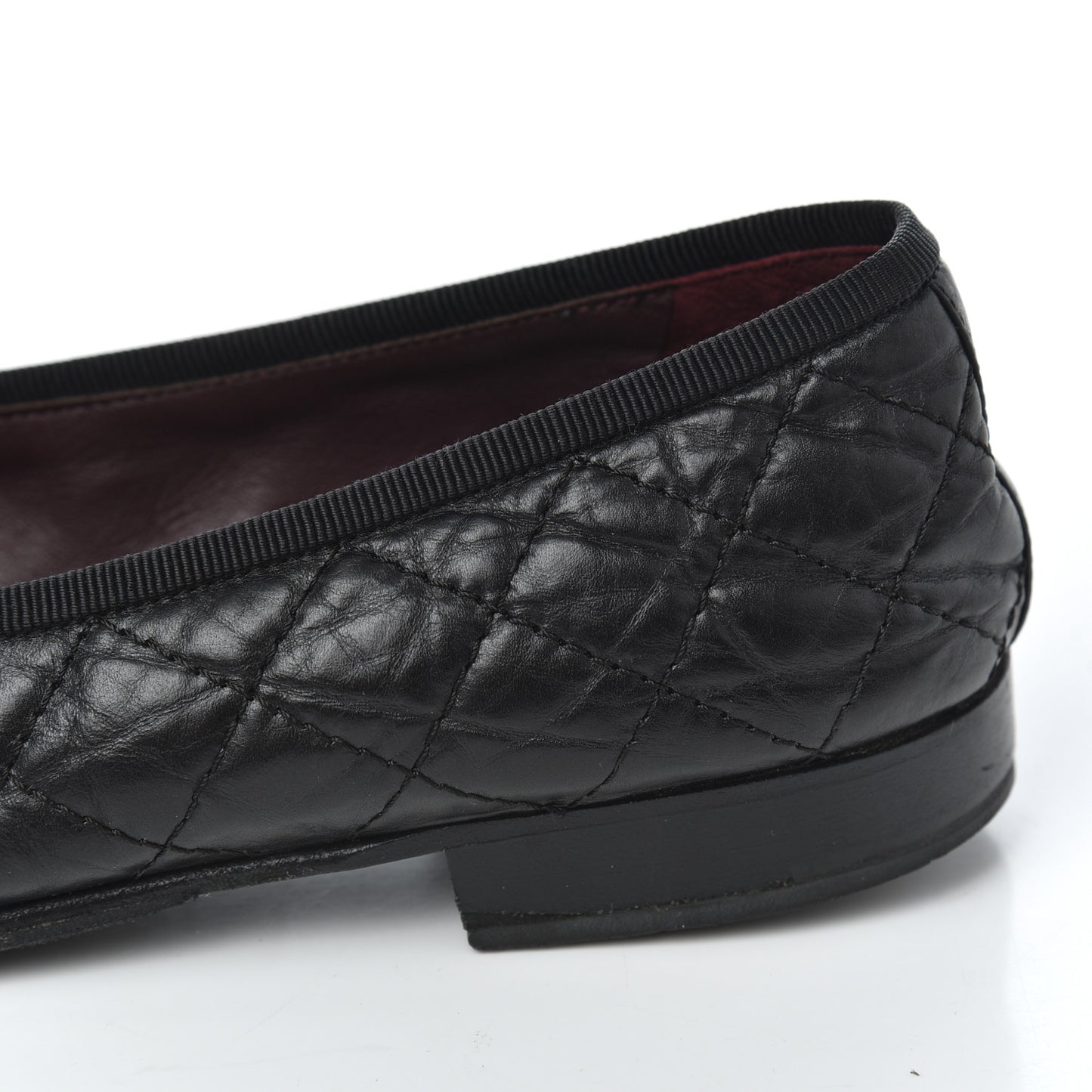 Aged Calfskin Quilted CC Cap Toe Ballerina Flats 36 Black