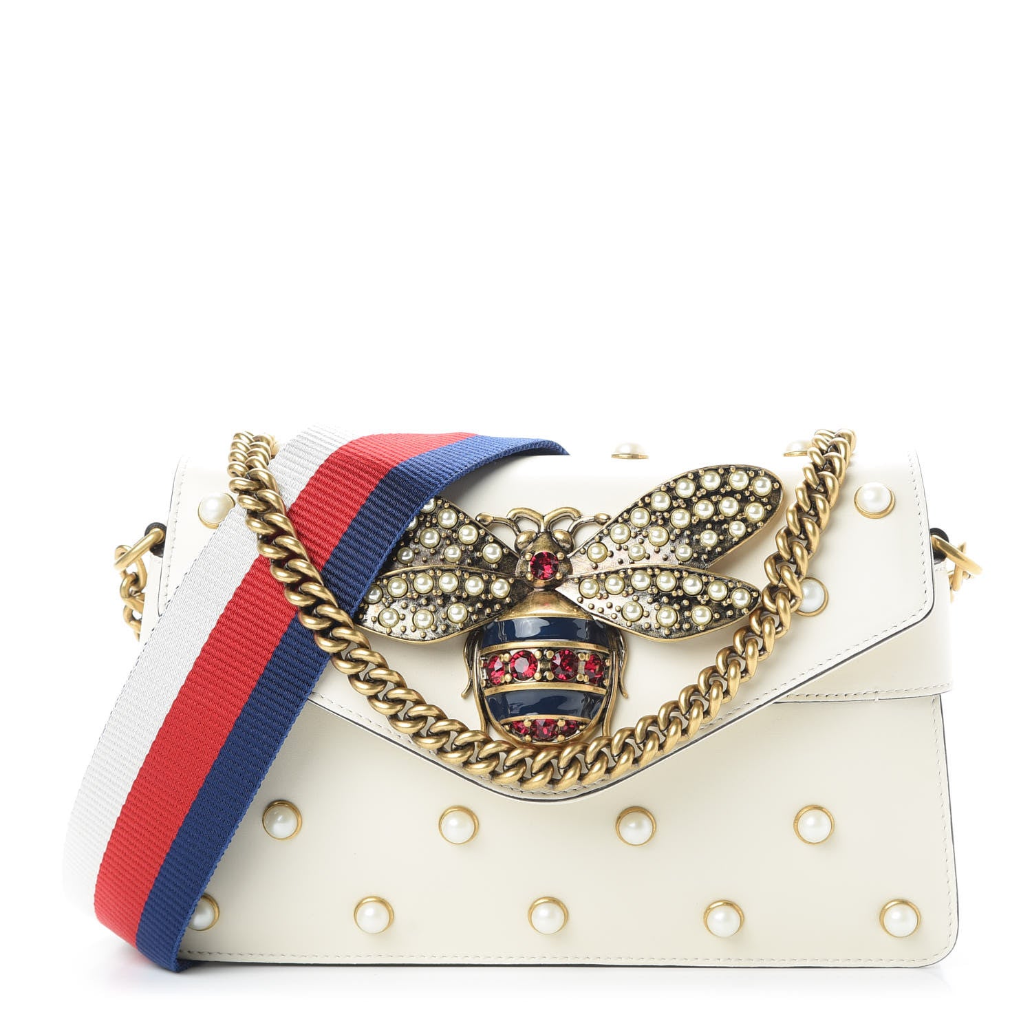 Gucci Nappa Pearl Studded Mini Queen Margaret Broadway Shoulder Bag Mystic White 1 of 9