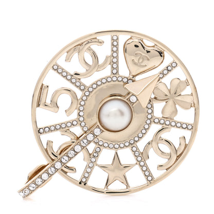 Chanel Crystal Pearl CC Charms Brooch Pearly White Gold 1 of 5