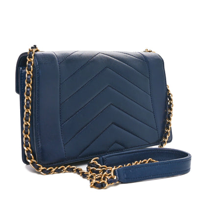 Chanel Lambskin Reversed Chevron Quilted Small Flap Navy 3 of 10