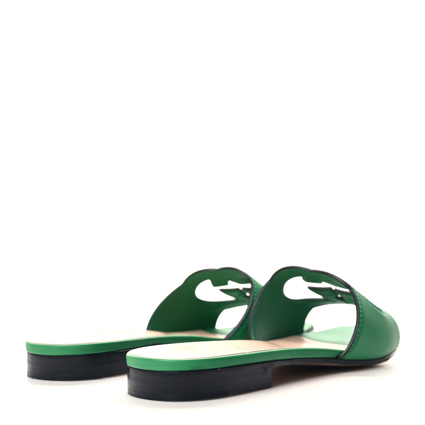 Cosmos Softy Calfskin Interlocking G Cut Out Slide Sandals 39.5 Green