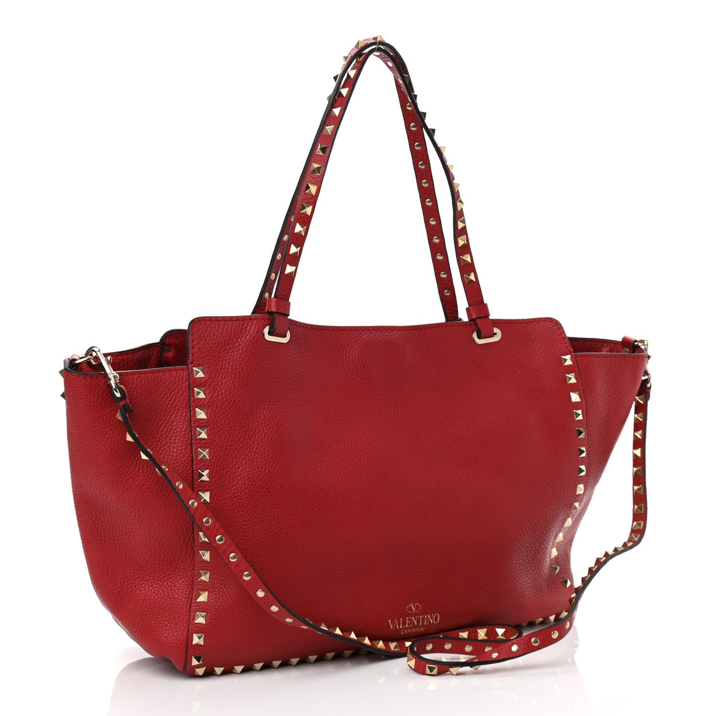 Pebbled Calfskin Medium Rockstud Tote Red