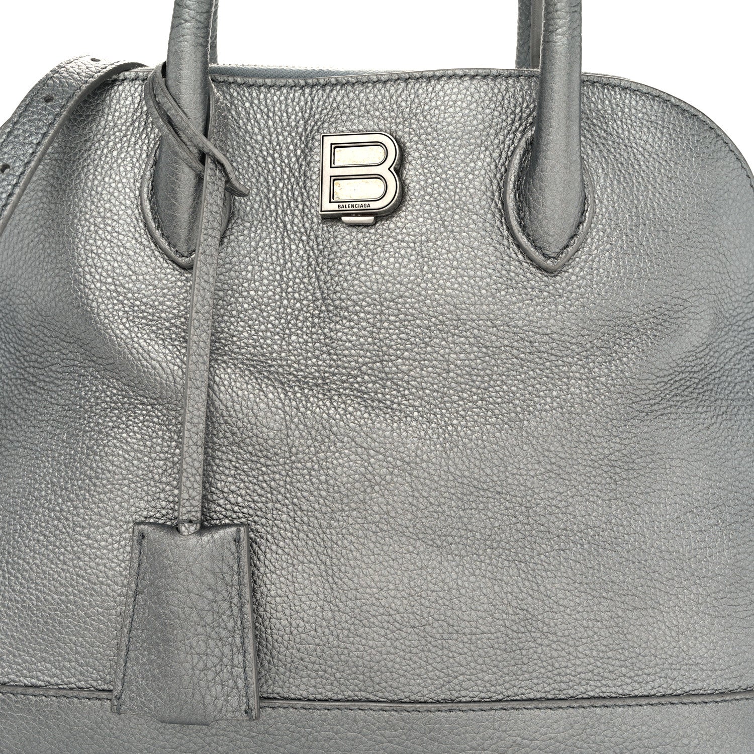 Balenciaga Metallic Calfskin LED Logo Projector Top Handle Bag Silver 13 of 14
