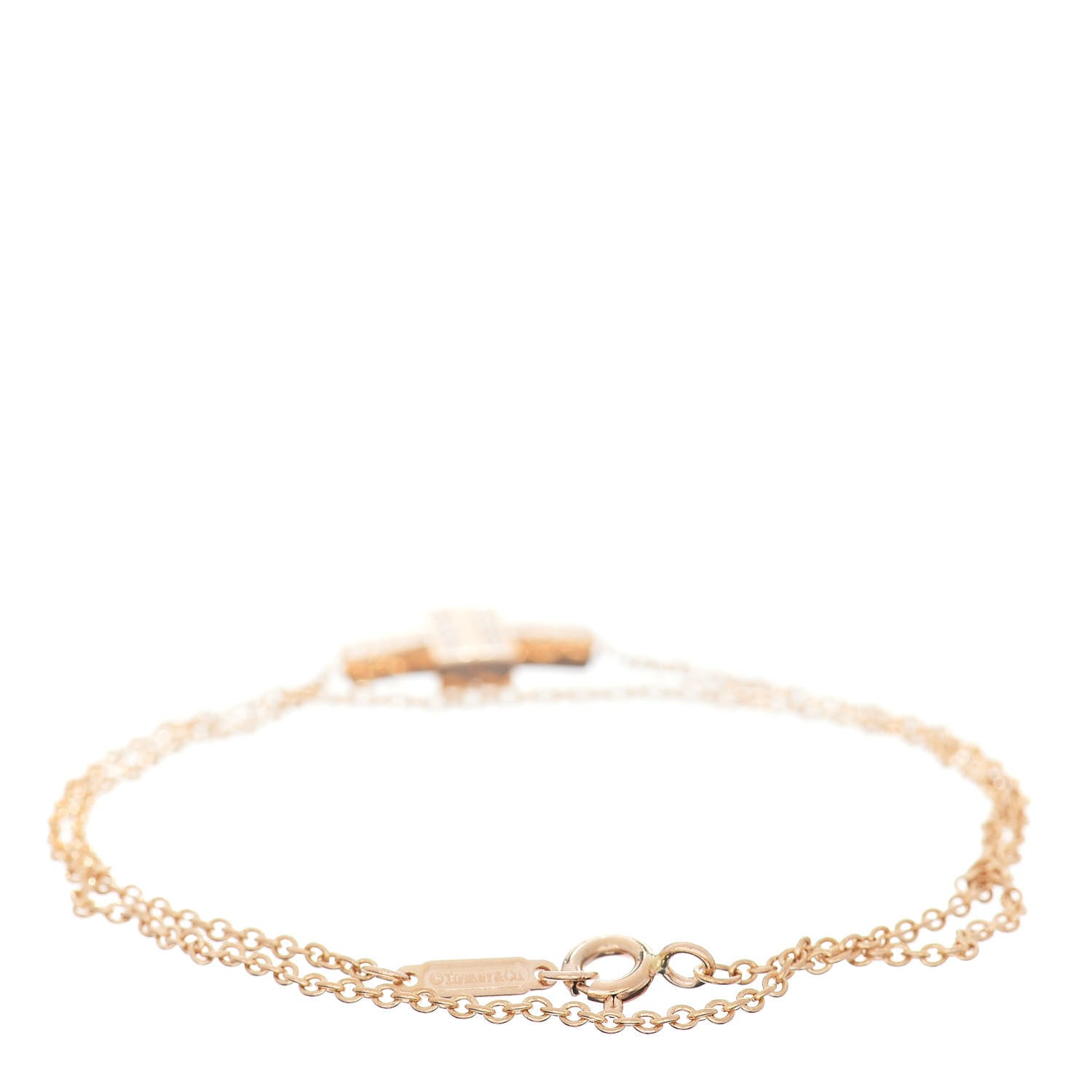 Tiffany 18K Rose Gold Diamond T Double Chain Bracelet 3 of 4