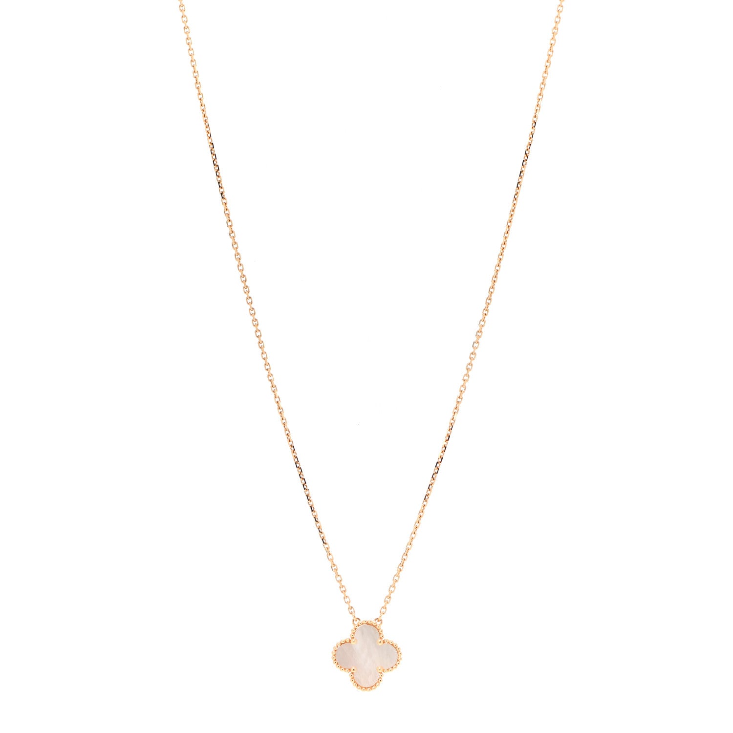 Van Cleef & Arpels 18K Yellow Gold Mother of Pearl Vintage Alhambra Pendant Necklace 1 of 7