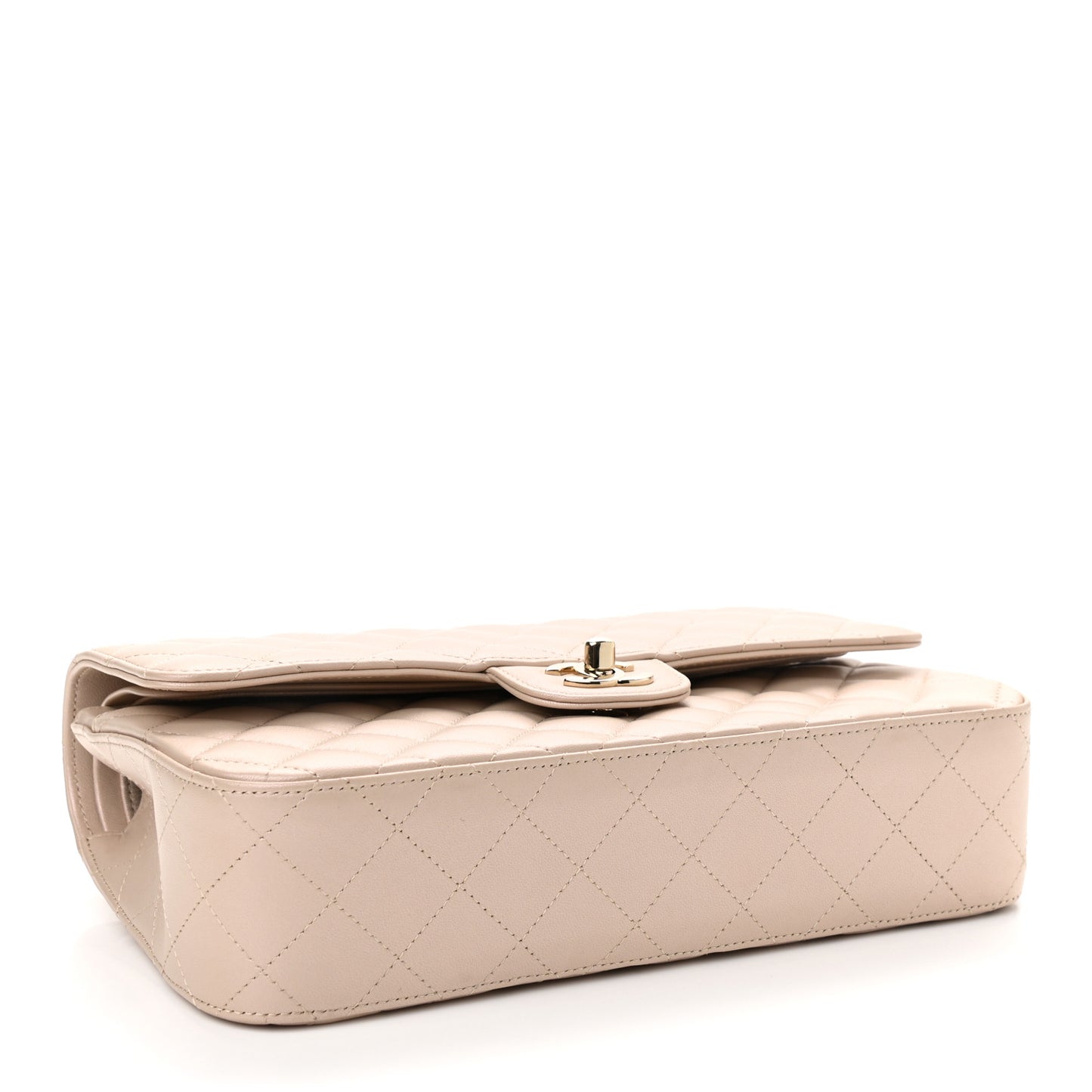 Iridescent Lambskin Quilted Medium Double Flap Beige