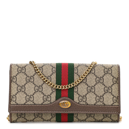 Gucci GG Supreme Monogram Web Ophidia Wallet On Chain Brown 1 of 14
