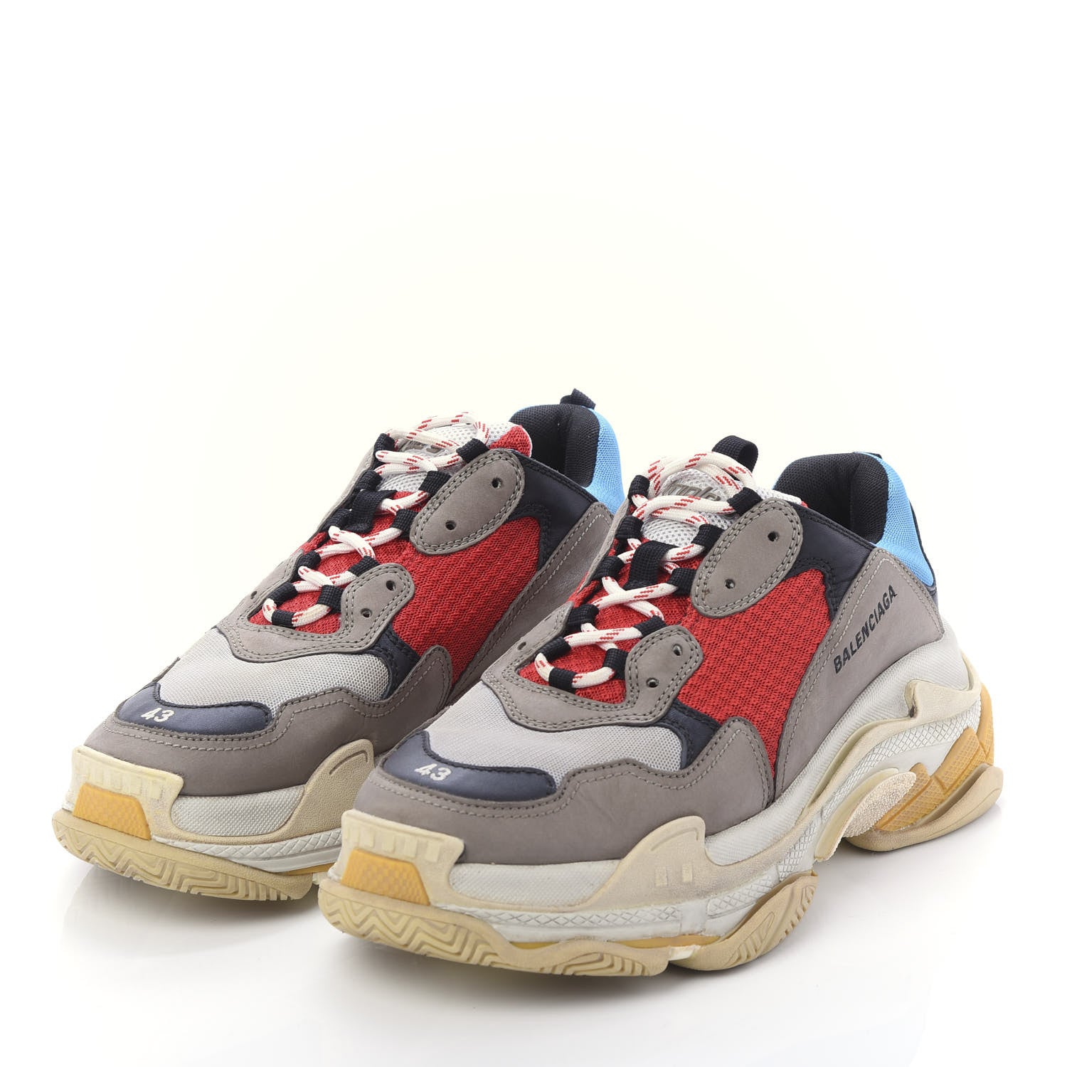 Balenciaga Mesh Nubuck Mens Triple S Sneakers 43 Bleu Gris Rouge 3 of 8