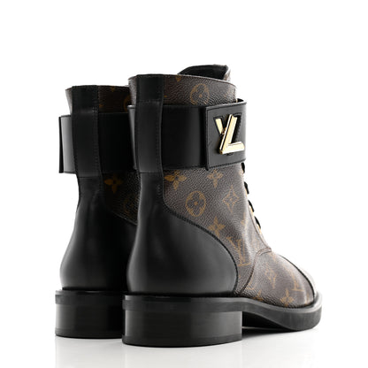 Louis Vuitton Calfskin Monogram Wonderland Flat Ranger Boots 39.5 Black 5 of 10