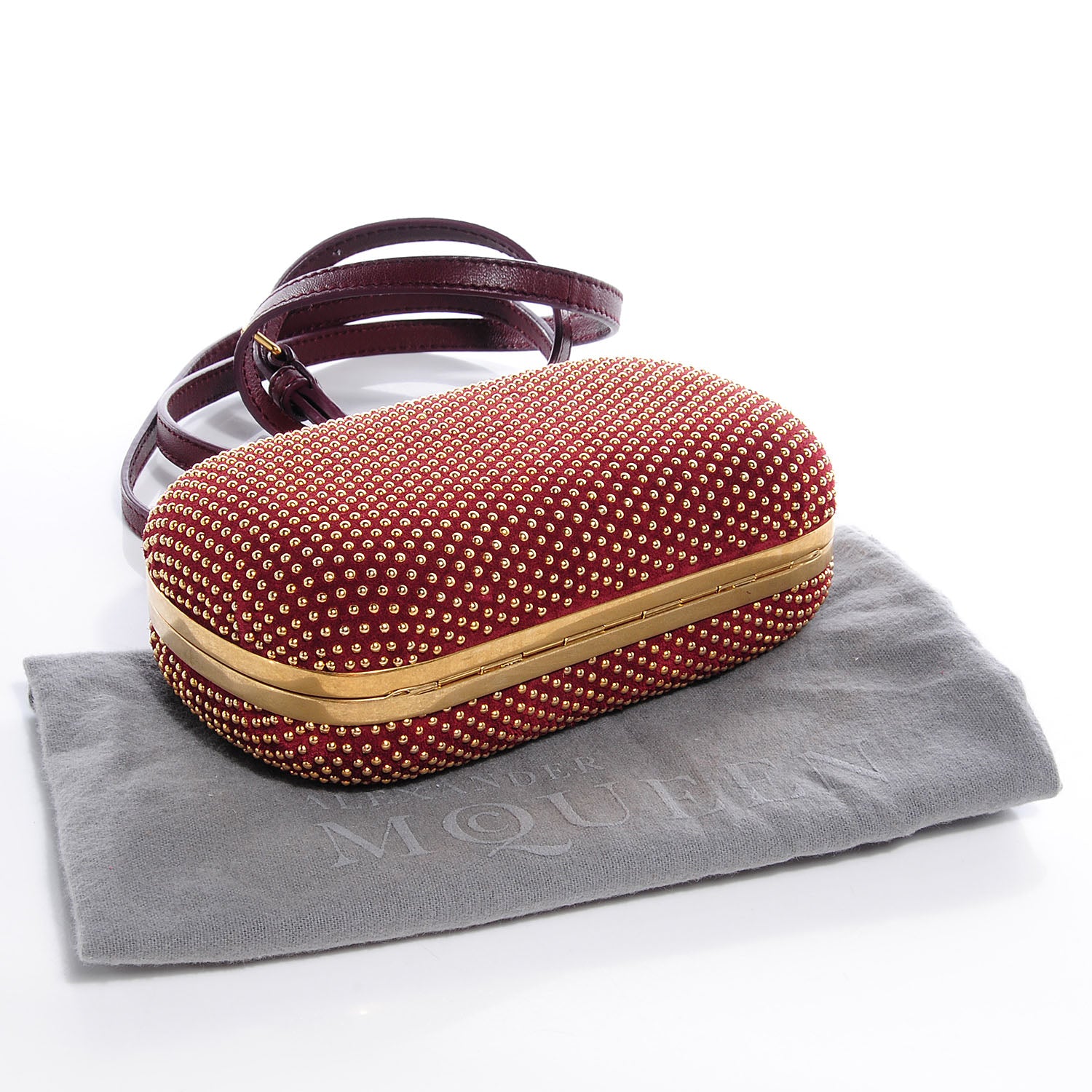 Alexander McQueen Studded Suede Skull Box Clutch Red 4 of 7