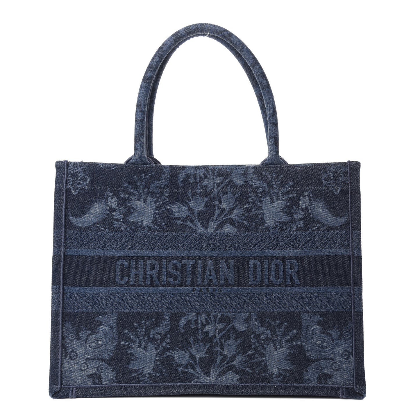 Denim Flowers Embroidered Medium Book Tote Blue