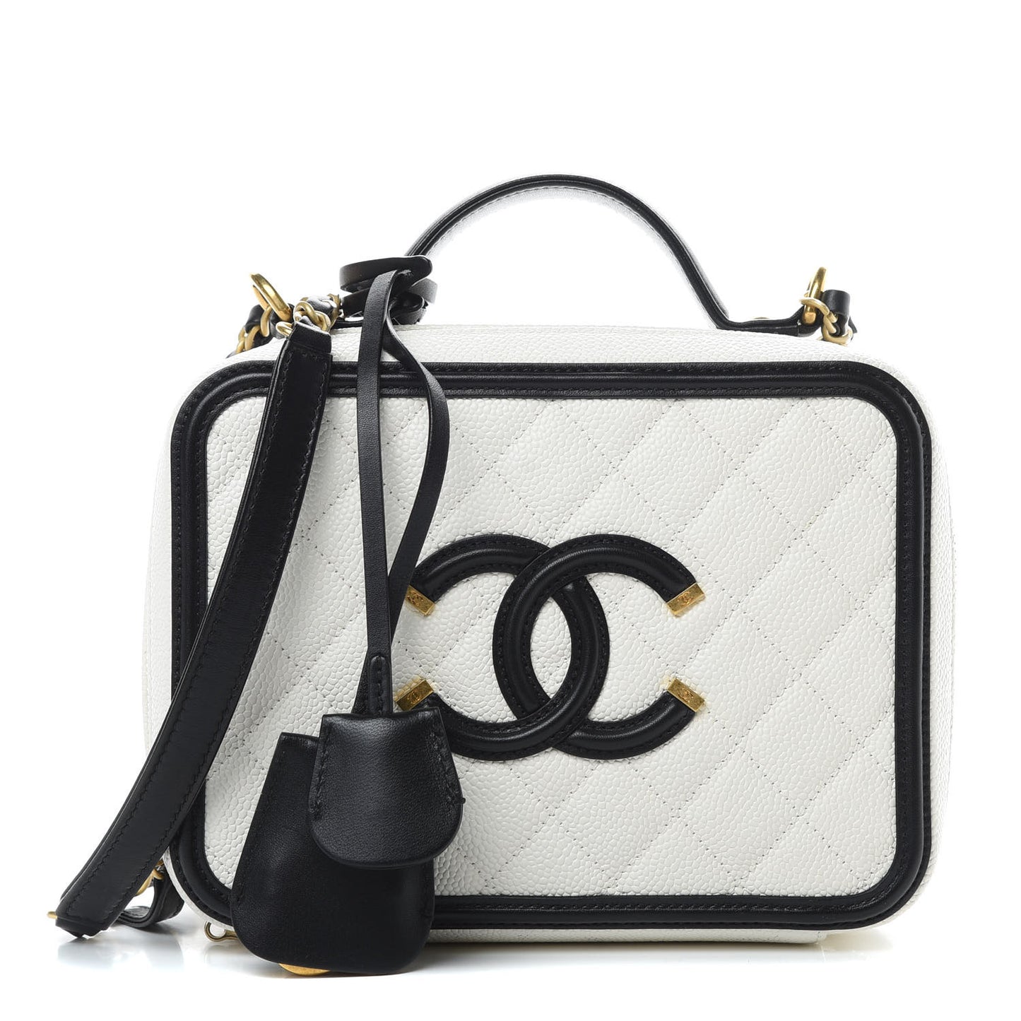 Caviar Quilted Medium CC Filigree Vanity Case White Black