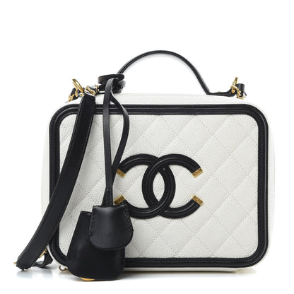 Chanel Caviar Quilted Medium CC Filigree Vanity Case White Black 1 of 16