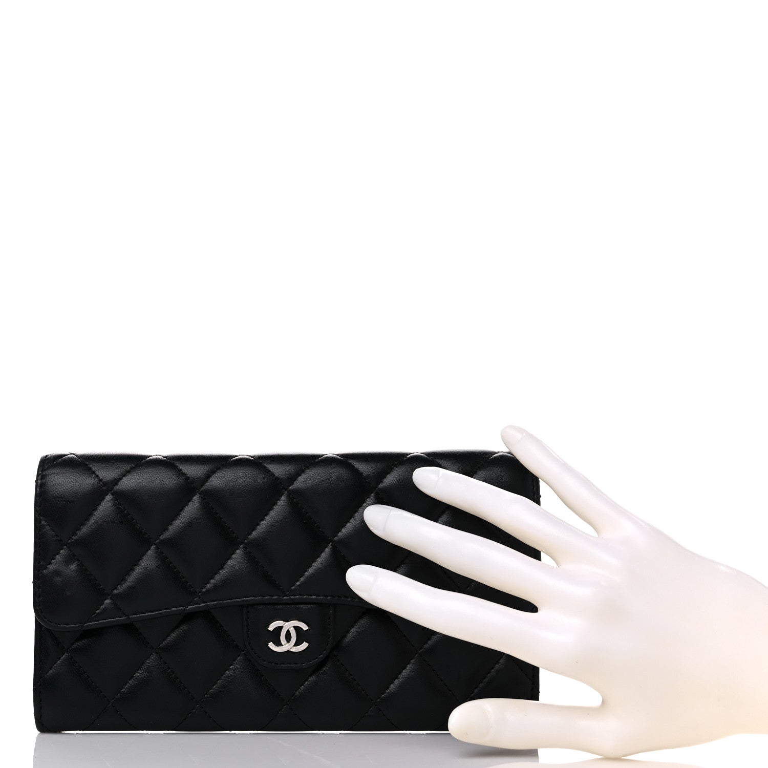 Chanel Lambskin Quilted Large Gusset Flap Wallet Black 2 of 12