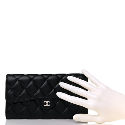Chanel Lambskin Quilted Large Gusset Flap Wallet Black 2 of 12
