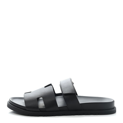 Hermes Calfskin Mens Chypre Sandals 45 Black 1 of 8