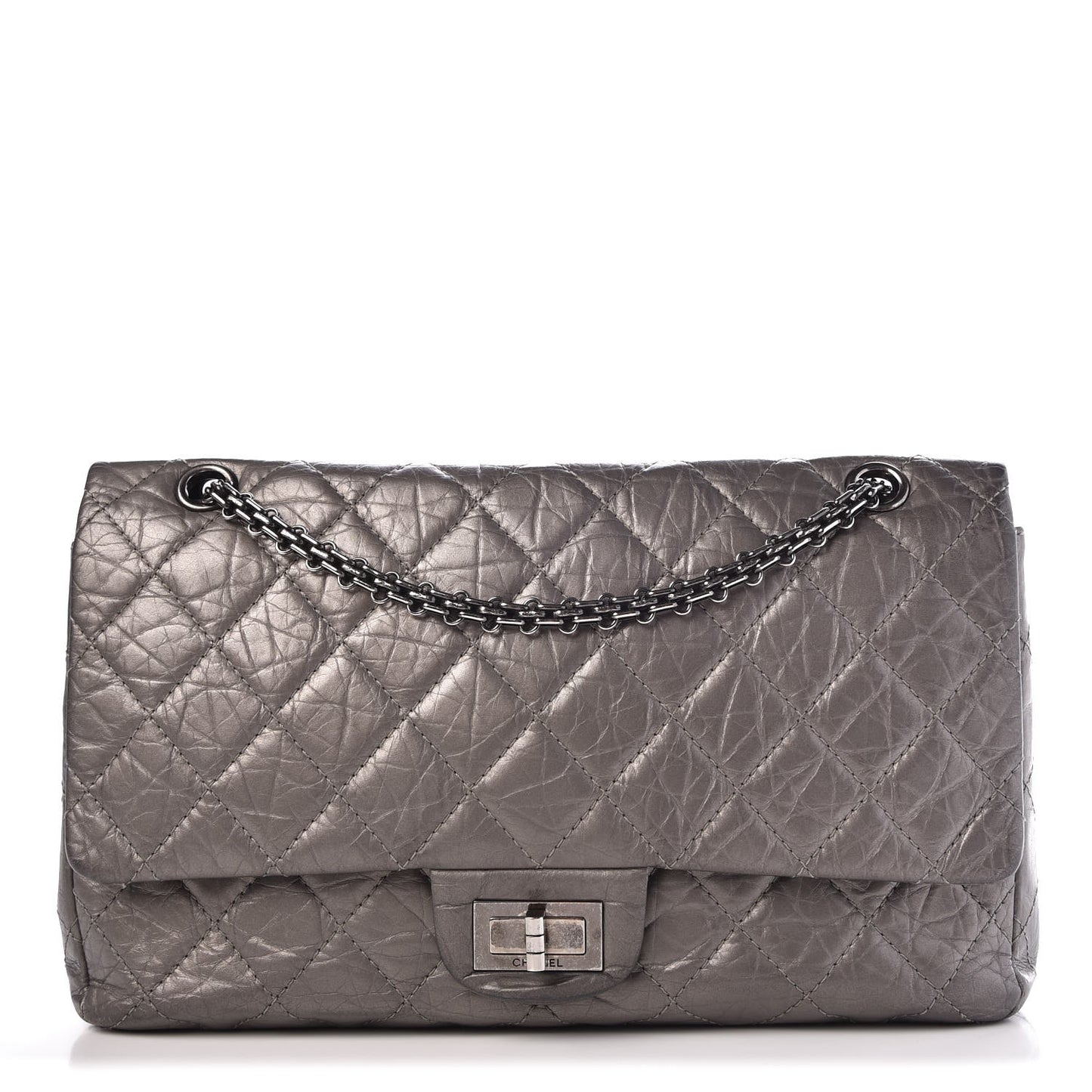 Metallic Aged Calfskin Quilted 2.55 Reissue 227 Flap Dark Silver