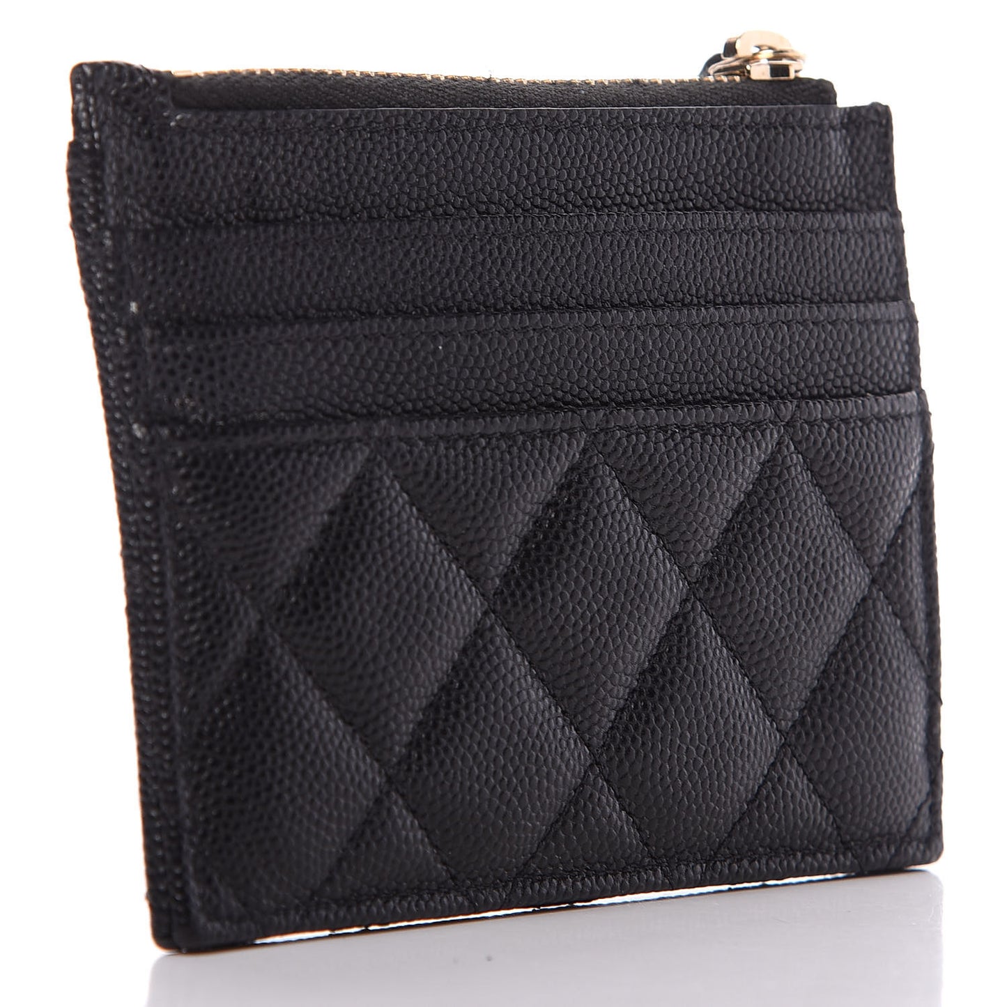 Caviar Quilted CC Zip Card Holder Black