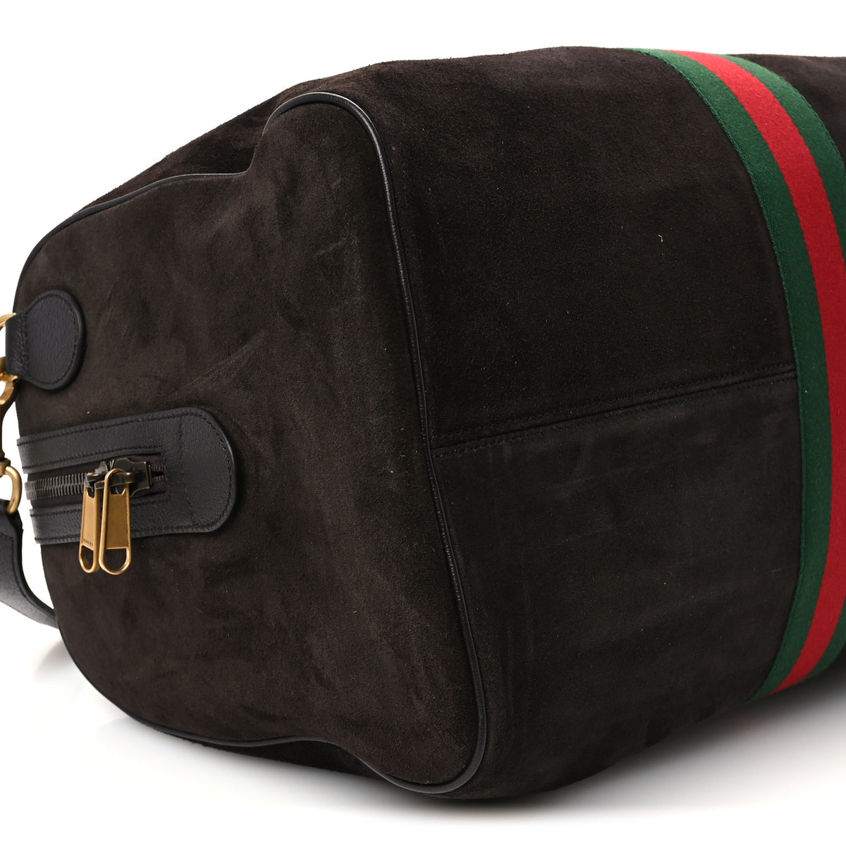 Suede Calfskin Web Medium Savoy Duffle Bag  Dark Brown