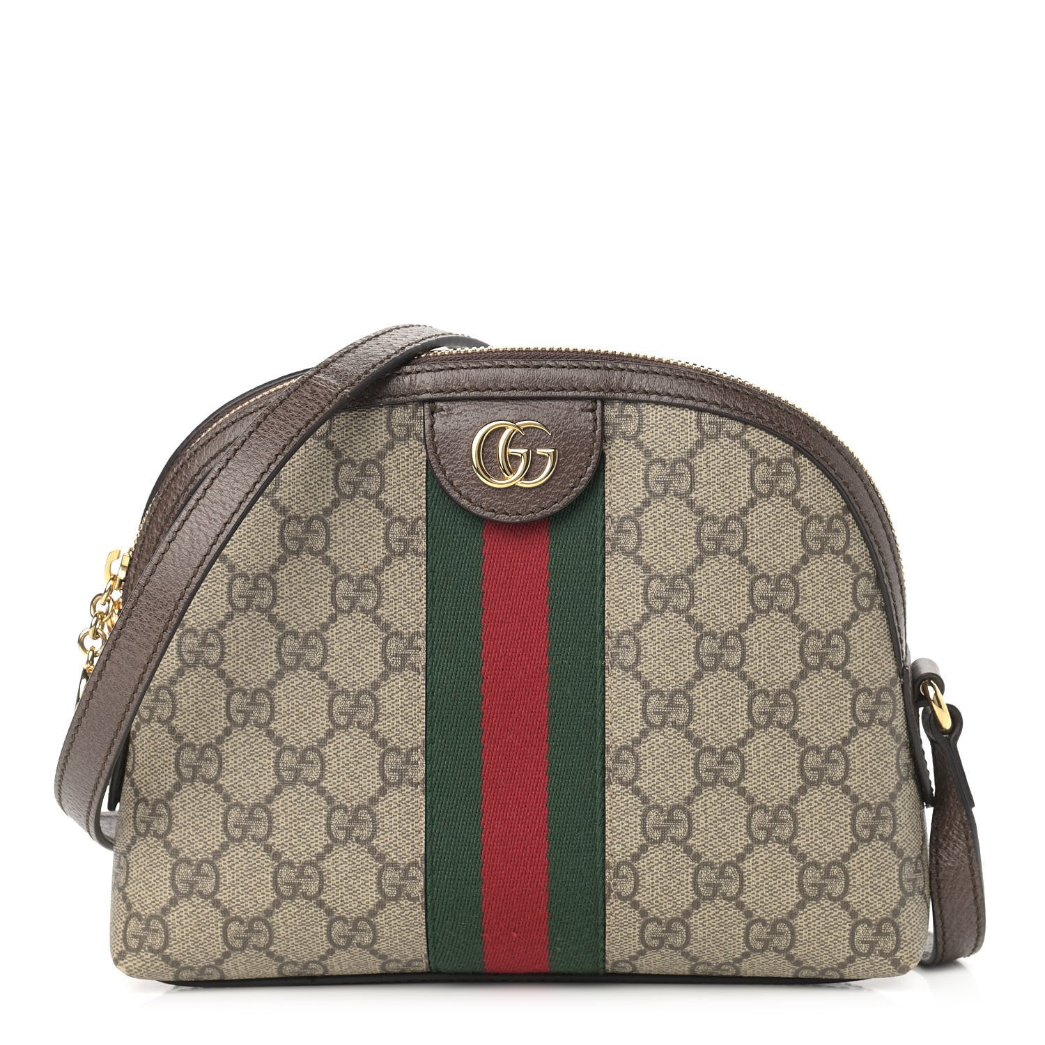 Gucci GG Supreme Monogram Textured Dollar Calfskin Web Small Ophidia Dome Shoulder Bag Beige Ebony New Acero 1 of 13