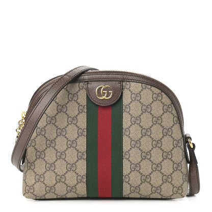 Gucci GG Supreme Monogram Textured Dollar Calfskin Web Small Ophidia Dome Shoulder Bag Beige Ebony New Acero 1 of 13