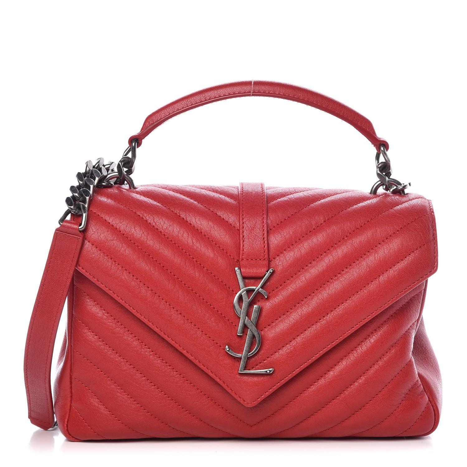 Saint Laurent Sheepskin Matelasse Chevron Monogram Medium College Bag Rouge 1 of 14