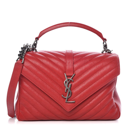 Saint Laurent Sheepskin Matelasse Chevron Monogram Medium College Bag Rouge 1 of 14
