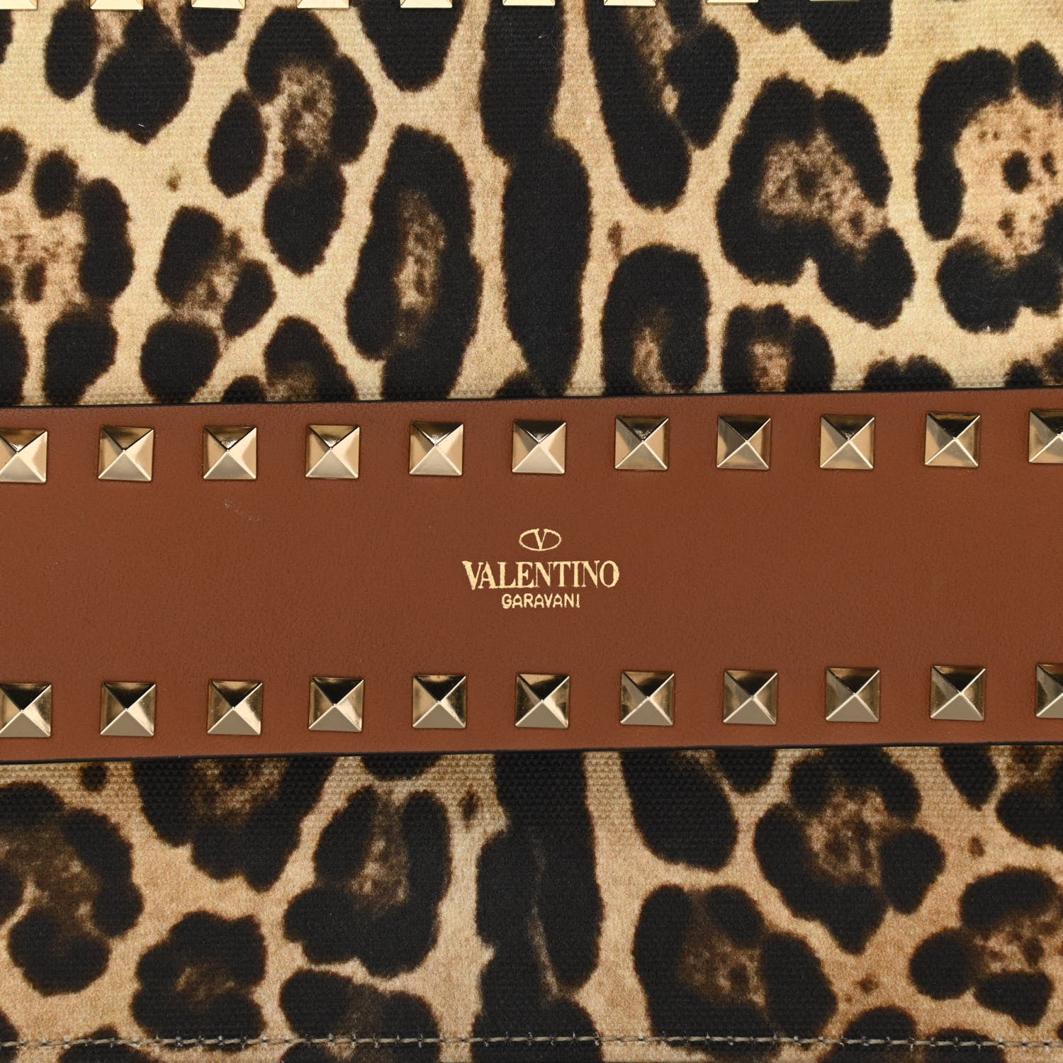 Valentino Garavani Canvas Leopard Print Rockstud Side Slip Wristlet Clutch Tan 7 of 9