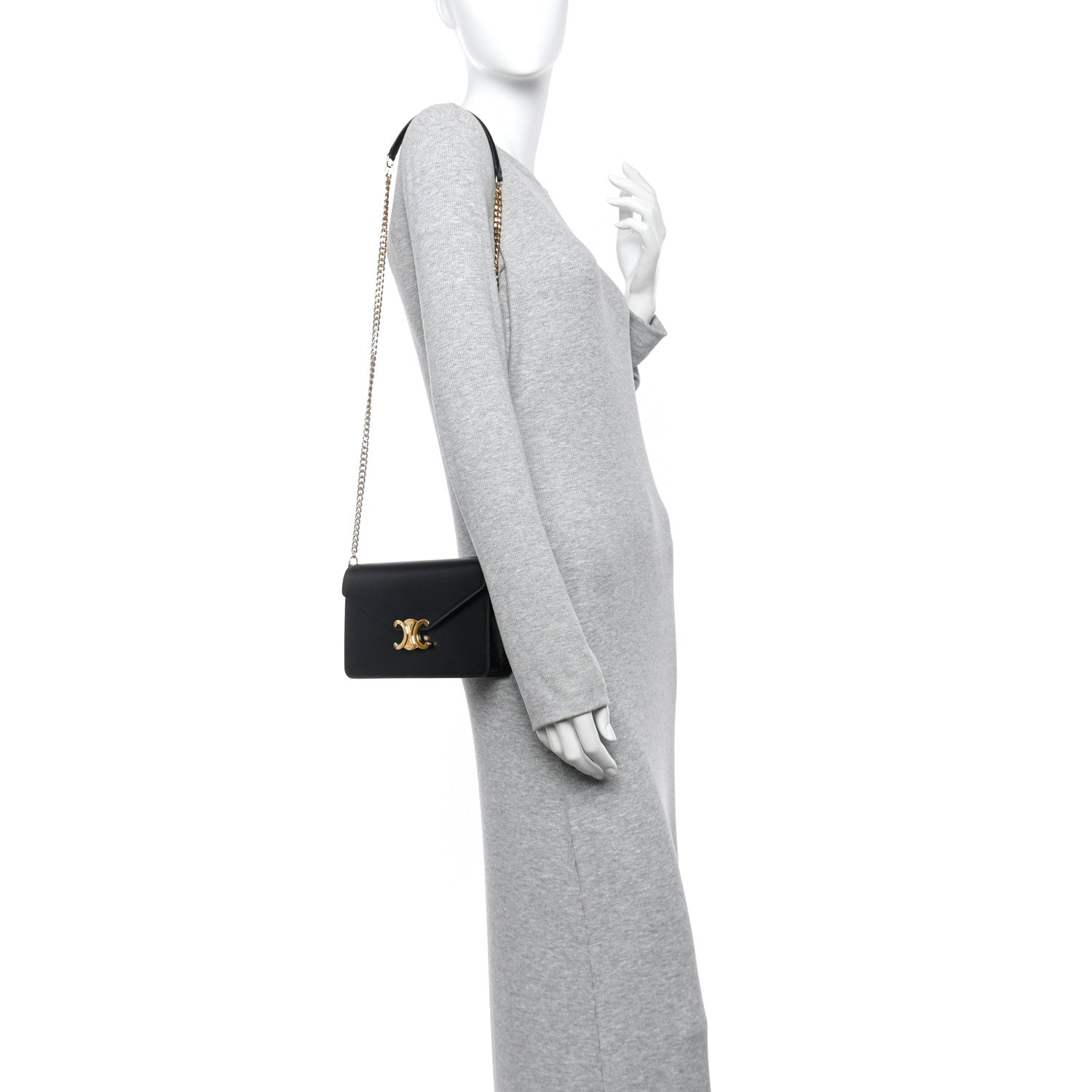 Celine Shiny Calfskin Triomphe Margo Wallet on Chain Black 2 of 11