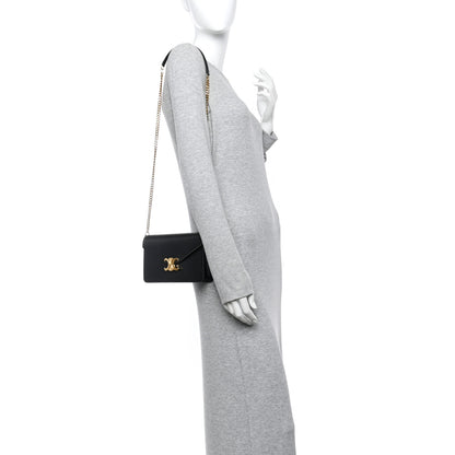 Celine Shiny Calfskin Triomphe Margo Wallet on Chain Black 2 of 11