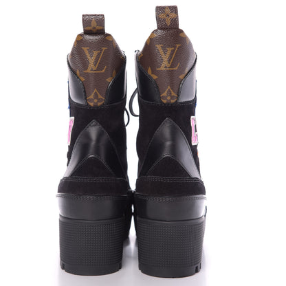 Louis Vuitton Suede Calfskin Monogram LV Black Heart Laureate Platform Desert Boots 37.5 Black 7 of 9